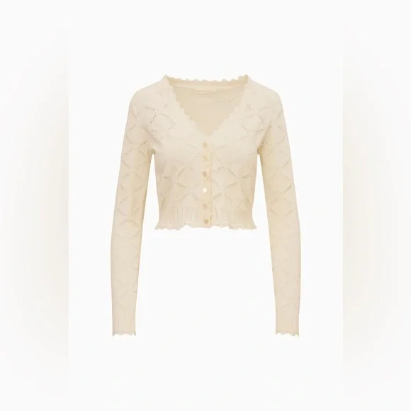 NWT LoveShackFancy Petra Knit Heart Argyle Cardigan Parchment Cream Ivory | S - Picture 5 of 14